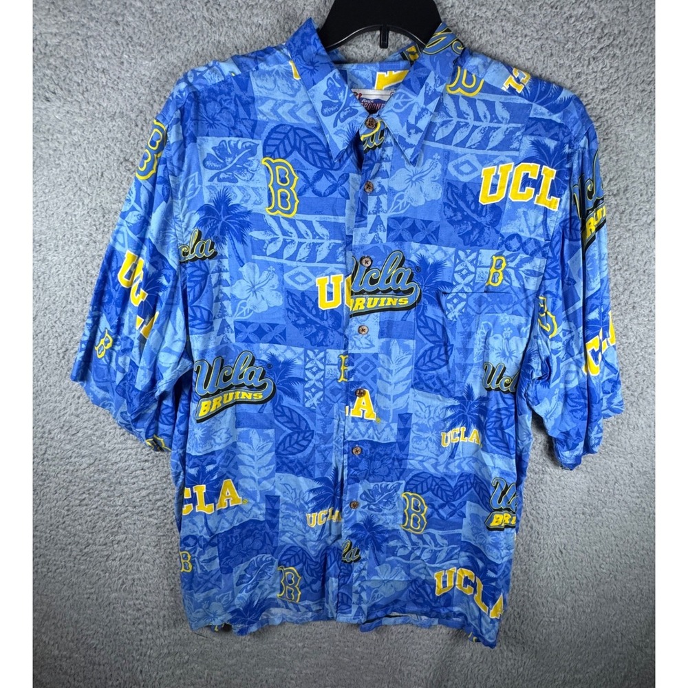 Reyn Spooner UCLA Bruins Rayon Hawaiian Shirt Men's Size XL Blue Tropical Floral